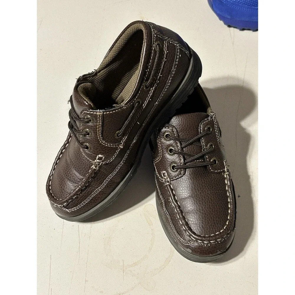 Sperry Boat Shoes Boys 4.5M‎ Brown Shoal 3 Eye YB40398A Nautical Loafers